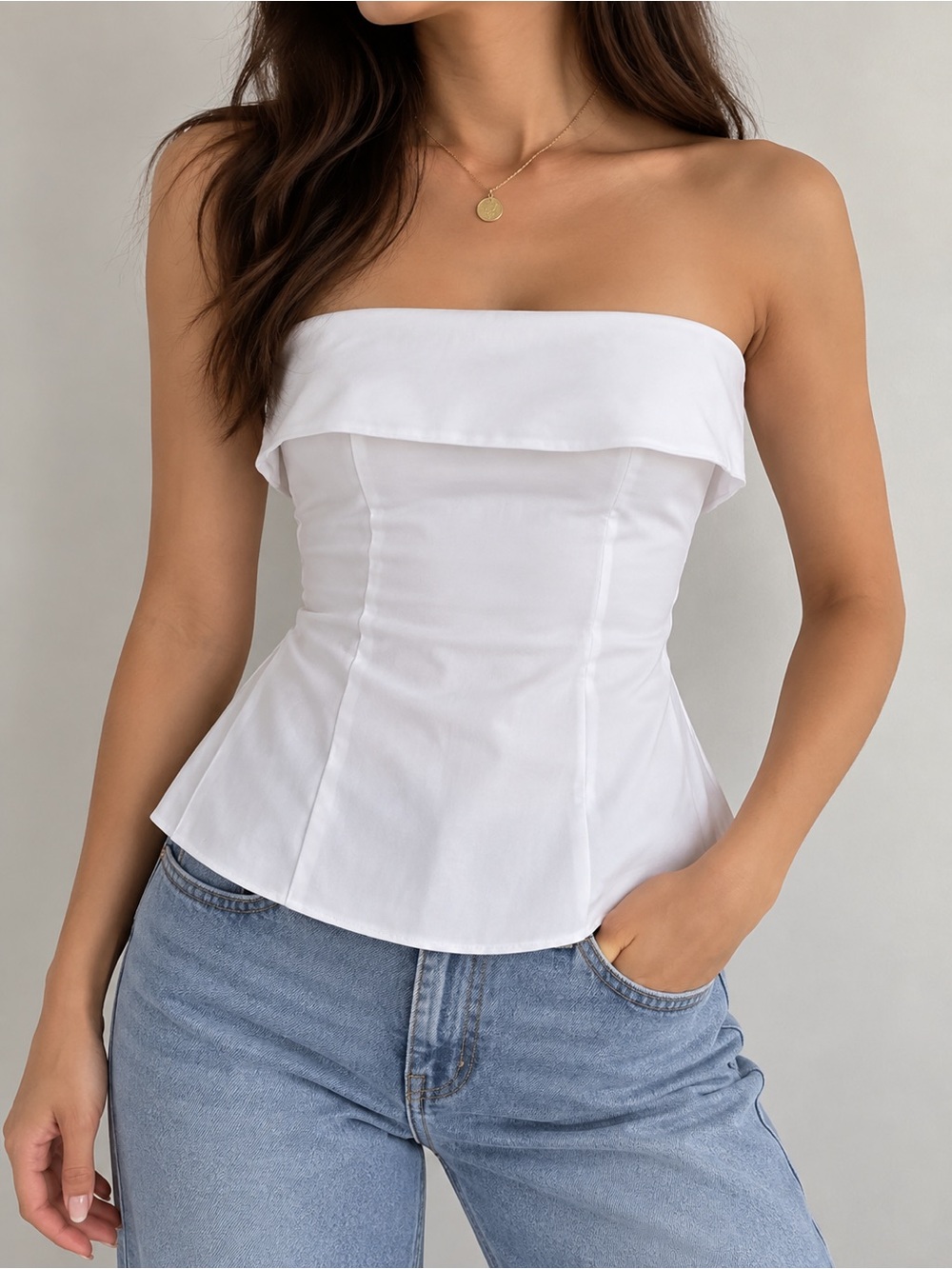 Aritzia White Strapless Peplum Camisole